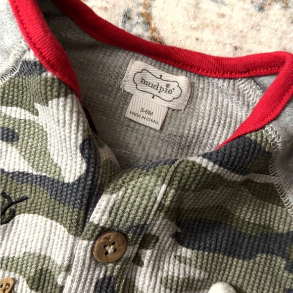 Mud Pie Camouflage Baby Onesie with Red Trim - Picture 2 of 2